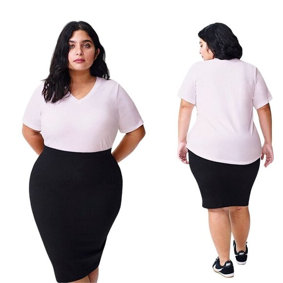 UNIVERSAL STANDARD Petite V Rex in Pale Pink Pima Cotton V-Neck 2XSP (sz 6-8) - Picture 1 of 7